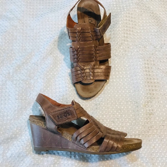 Taos Sandals Women Weave Slingback Strappy Beige Leather Wedge Heels - Picture 5 of 13